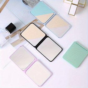 Resim 1 adet Ultra-İnce Taşınabilir Çift Taraflı Mini Makyaj Aynası - Kompakt, Katlanabilir Tasarım Pastel Renklerde Modern Geometrik Çerçeve ile - Günlük Kullanım & Ofis Düzeltmeleri için İdeal, Pil Gerektirmez, Taşınabilir Ayna 
