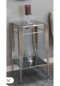 Resim Mim Füme - Gümüş Sütun Kare Yan Sehpa Füme 