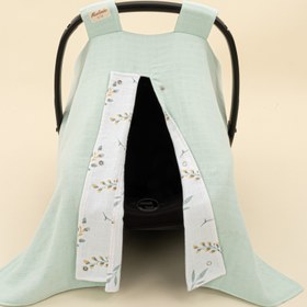 Resim Puset Örtüsü - Çift Taraflı - Mint Muslin - Yapraklar 