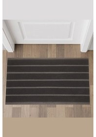 Resim Valerine Life 6 Şeritli Siyah Halılı Paspas Welcome Hoş Geldiniz Toz Alıcı Kapı Önü Paspası 45x70cm Kahverengi 