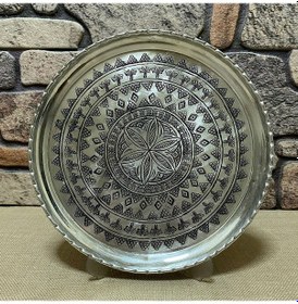 Resim Zımba Işlemeli Bakır Tepsi 28 CM 