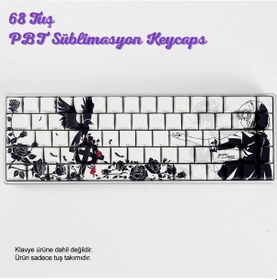 Resim Retro Mürekkep Tarzı Pbt Keycaps Süblimasyon Klavye Tuş Takımı Modifikasyonu 68 Tuş Tüm Mekanik-manyetik Klavyeler İle Uyumludur. 