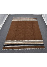 Resim Zehra Abla Halı Yeni El Dokuma Kahverengi Dikişsiz Çift Kişilik Tiftik Yün Siirt Battaniyesi Kilim 5792 