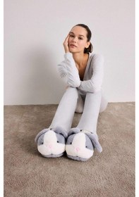 Resim Defacto Kadın Tavşan Temalı Düz Taban Panduf C8511ax25wngr278 Gri-gr278 