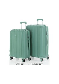Resim Mçs Bavul Büyük Ve Orta 2li Set Kırılmaz Silikon Valiz V305 Suyeşili Su Yeşili 