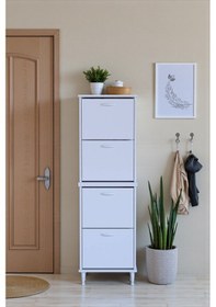 Resim Eliusta Elenio 52 Cm Genişlik Beyaz Renk Ayaklı 4 Kapaklı Ayakkabılık 52x168x26 Cm Ayakkabılık Beyaz 