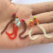 Resim El Yapımı Squirmy Worm Fly Balıklar, UV Pirinç Boncuklu Başlı Sahte Solucan Kuyruklu Alabalık, Bass ve Diğer Tatlısu Balıkları için Fly Fishing Uçları 
