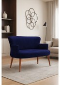 Resim Roma Modern İkili Koltuk - Babyface Kumaş - Kapitonesiz - Ahşap Ceviz Renk Ayak - Lacivert Lacivert 