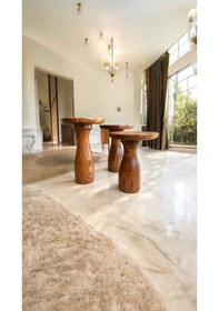 Resim Ahşap Mantar Sehpa Seti 3 Lü Açık Ceviz Renk Fiskos Ve Zigon Kahverengi 