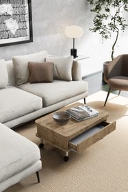 Resim Kolexonline Oslo Tekerli Masa Orta Masa Akıllı Masa Çekmeceli Çam Renk 