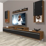 Resim Decoraktiv Ekoflex 270ta Mdf Krom Ayaklı Tv Ünitesi Tv Sehpası - Ceviz - Siyah 