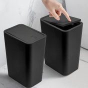 Resim Pop-Up Kapaklı 10L/2.6Gallon İnce Siyah Çöp Kutusu - Banyo, Mutfak, Yatak Odası, Ofis ve Daha Fazlası İçin Alan Tasarrufu Sağlayan Dikdörtgen Plastik Çöp Kutusu, Ofis Çöp Kutusu|Şık Çöp Kutusu|Plastik Yapı, Banyo Çöp Kutusu 