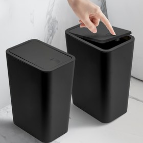 Resim Pop-Up Kapaklı 10L/2.6Gallon İnce Siyah Çöp Kutusu - Banyo, Mutfak, Yatak Odası, Ofis ve Daha Fazlası İçin Alan Tasarrufu Sağlayan Dikdörtgen Plastik Çöp Kutusu, Ofis Çöp Kutusu|Şık Çöp Kutusu|Plastik Yapı, Banyo Çöp Kutusu 