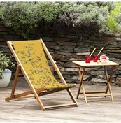 Resim Sarı Bahçe Katlanır Şezlong Ahşap Fırınlanmış Gürgen Ağacı, Süet Kumaş Çok Renkli 