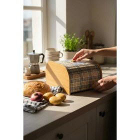 Resim Feyza Design Ahşap Çift Bölmeli Patates ve Soğan Saklama Kutusu, Doğal ve Şık Tasarım 