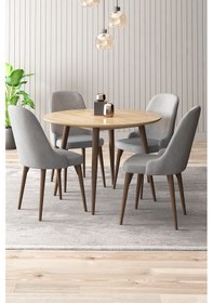 Resim Adel Serisi 90x90 Atlantik Çam Mdf Mutfak Masa Takımı 4 Adet Sandalye Gri 