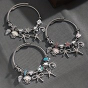 Resim 1 Adet Bohemian Taşlı 304L Paslanmaz Çelik Bileklik - Kalp, Denizyıldızı ve Ay Süslemeli Parlak Pembe Sentetik Taşlar, Kadınlar İçin Takı, Sevgililer Günü Hediyesi, Parti ve Günlük Kullanım, Çiftler İçin Bilezik, Romantik Aksesuar, Şık Tasarım, Parlak Yüzeyli Moda Aksesuar 