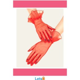 Resim Kısa Boy Likralı Güpürlü Yetişkin Tül Eldiven Kırmızı Çok Renkli 