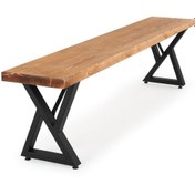 Resim FLORA WOOD 160x32 Doğal Ahşap Ladin Kütük Ağaç Bench Bank Çift Üçgen Z Ayak 