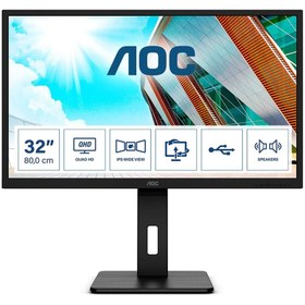 Resim AOC 31.5 Q32P2 IPS 4MS 75MHZ 2XHDMI 1XDP USB 3.2 QHD 2560X1440 HOPARLÖR YÜKSEKLİK AYARI PIVOT VESA SİYAH 