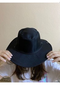 Resim Reva Unisex Yazlık Katlanabilir Safari Fötr Şapka - Çıtçıtlı Ve İp Detaylı Siyah 