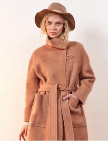 Resim Kayra Premıum Yün Çift Cepli Kruvaze Kaban Camel 