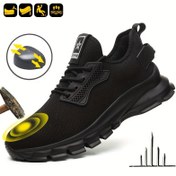 Resim Unisex Kayma Önleyici Nefes Alabilir Hafif Rahat Anti-Diken Çelik Burun İş Botları İnşaat Alanı, Maden, Fabrika için EVA Tabanlı - Sarı Vurgularlı Siyah, Maden Güvenlik Ayakkabıları | Düşük Toplu Güvenlik Ayakkabıları | Nefes Alabilen Kumaş Üstü, Çelik Burun Ayakkabılar 