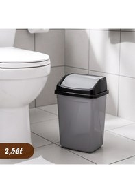 Resim Porsima 0102 Kapaklı Gri-siyah Çöp Kutusu - Favori Banyo Ve Mutfak Çöp Kovası 2,5lt Gri 