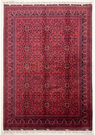 Resim El Dokuma Afgan Halı 100% Yün Kök Boya Elsanat Eseı İle Harıka Yildiz Desenlı Kırmızı 