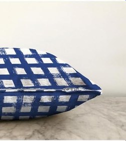 Resim RealHomes Koyu Yeşil Geometrik Kare Motifli Çift Taraflı Dekoratif Raşel Örme Yastık Kılıfı, Sonil-K-5236lacivert-55x55cm 