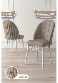 Resim Canisa Ritim Serisi, Beyaz Gürgen Ayaklı 1.sınıf Babyface Ithal Kumaş Cappucino Sandalye Gold Halka 1 Adet Sandalye Cappucino Ayaklar Beyaz 