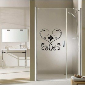 Resim cnpromosyon Kalp Desenli Çiçek Silüetli Dekoratif Banyo Duşakabin Sticker, Çıkartma, Etiket 