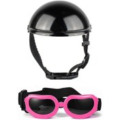 Resim Köpek Güvenliği Binicilik Şapkası Motosiklet Bisiklet Şapkası + Gözlükler Açık Hava Maceraları Kulak Deliği Olan Kask Kask Köpek Sert Şapka Lg 