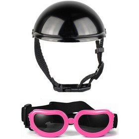 Resim Köpek Güvenliği Binicilik Şapkası Motosiklet Bisiklet Şapkası + Gözlükler Açık Hava Maceraları Kulak Deliği Olan Kask Kask Köpek Sert Şapka Lg 