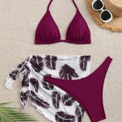 Resim Kadınlar için Şık Morandi Renkli Bikini Şeffaf Etek Takımı, Yüksek Bel Bikini Takımı 