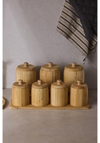 Resim Pisa 7'li Tezgah Üstü Bambu Standlı Baharatlık Seti Kahverengi 