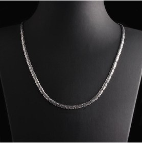 Resim Omar Silver Erkek 4 Mm Kral Yassı Ezme Balık Sırtı 925 Ayar Gümüş Kolye Zincir 