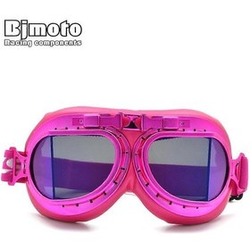 Resim Bjmoto Moto Pembe Gözlük Gözlükleri Vintage Pilot Gözlükleri Motosiklet Kaskı Gözlükleri İçinaltın Çerçeve Şeffaf 