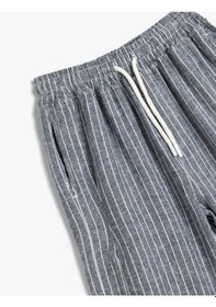 Resim Koton Keten Şort Cepli Beli Lastikli Bağlamalı Beyaz Çizgili 4skb40014tw Beyaz 