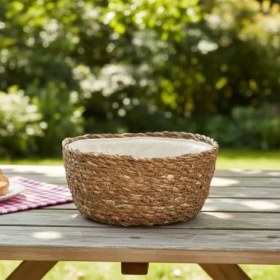 Resim El Yapımı Hasır Yuvarlak Ekmek Sepeti, Içi Bezli Çok Amaçlı Dekoratif Sepet ve Mutfak Düzenleyici (18X18X8 Cm) 