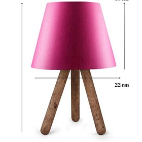 Resim METEDEKOR Tasarım Üç Ayaklı Ahşap Abajur Kumaş Başlık Fuşya Çocuk Odası Genç Odası Masa Lambası 