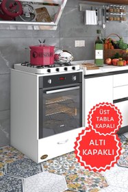 Resim Kenzlife Ankastre Fırın Modülü Kabini Flor Mat Beyaz Renk 85(Y)*60(G)*57(D) Kapaklı Ocak Dolabı Üstü Kapalı 
