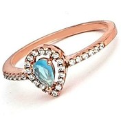 Resim Aquamarin Taşlı 925 Ayar Gümüş Rose Damla Yüzük 