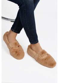 Resim Bej Ultra Yumuşak Peluş Kadın Ev Babeti Hafif Taban Panduf Bej 