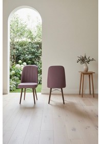 Resim Nora 2 Adet Sandalye - Keten Kumaşlı Sandalye Modern Ahşap Ayaklı Yemek & Çalışma Sandalyesi Minimal Tasarım Pembe 
