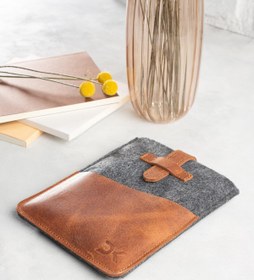 Resim DK LEATHER Apple Ipad Air 5 (5. Nesil) 10.9" Hakiki Deri Ve Keçe Cepli Koruyucu Tablet Kılıfı Çantası 