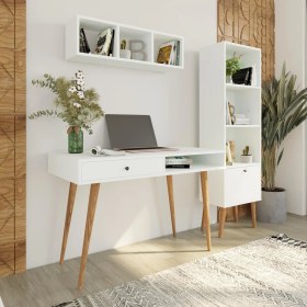 Resim Bimossa U5010 Janus Raflı Kitaplıklı Çalışma Masası Beyaz 