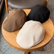 Resim Erkekler ve kadınlar için vintage ilhamlı pamuk flat kaplar - Bej, siyah ve kahverengi, elde yıkanabilir, profesyonel kuru temizlenebilir, dokuma kumaş, rahat başlık | Vintage Flat Cap | Pamuk Flat Cap 