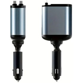 Resim Xuweiwei 120w Siyah Hızlı Geri Çekilebilir Araç Şarj Cihazı 2 Usb Type-c Kablolu Evrensel Fiş Pil Gerekmez 13.8v Çıkış Kompakt Şarj Cihazı 