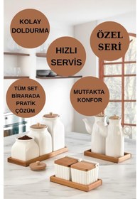 Resim 10 Parça Standlı Yağlık Baharatlık Tuzluk Takımı Çay Kahve Şeker Kavanozu Seti Yağdanlık Tuzluk Biberlik Beyaz 